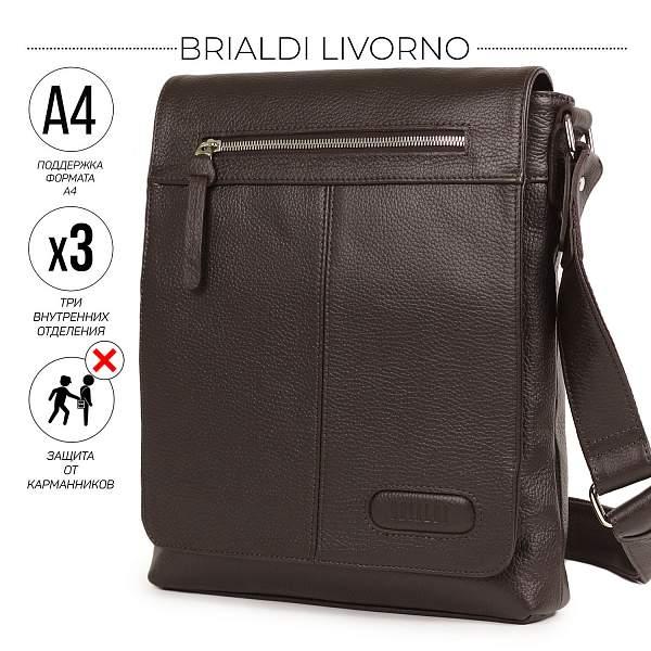 Кожаная сумка через плечо BRIALDI Livorno (Ливорно) relief brown BR11724HK Коричневый Brialdi, Артикул: BR11724HK фото №1