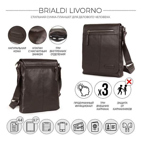 Кожаная сумка через плечо BRIALDI Livorno (Ливорно) relief brown BR11724HK Коричневый Brialdi, Артикул: BR11724HK фото №1