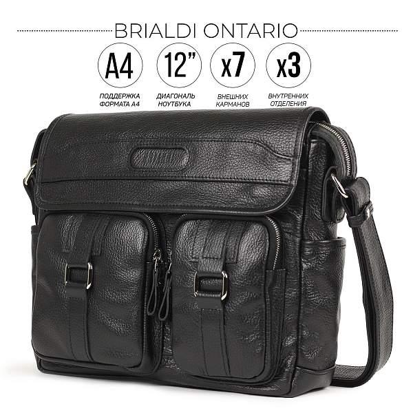 Горизонтальная сумка через плечо BRIALDI Ontario (Онтарио) relief black BR12995EA Черный Brialdi, Артикул: BR12995EA фото №1