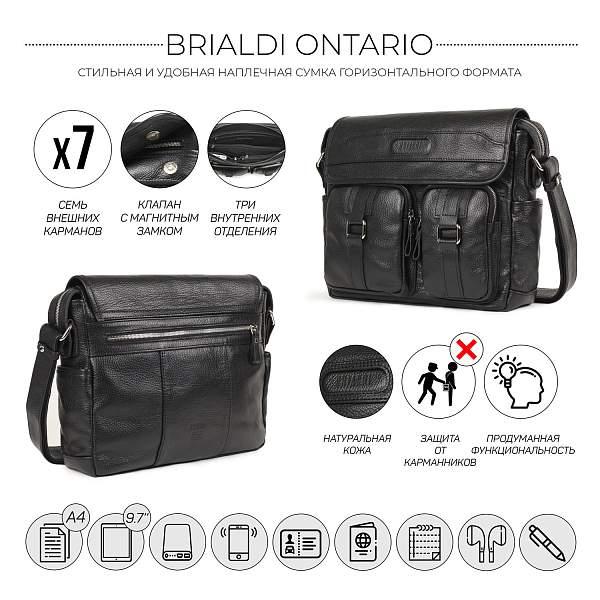 Горизонтальная сумка через плечо BRIALDI Ontario (Онтарио) relief black BR12995EA Черный Brialdi, Артикул: BR12995EA фото №1