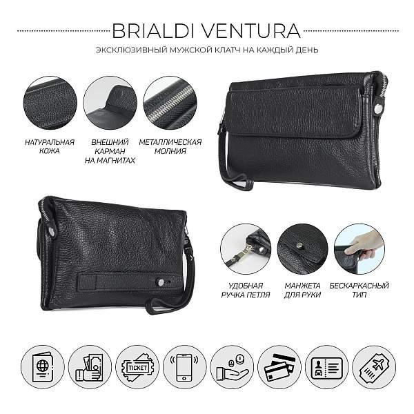 Мужской кожаный клатч BRIALDI Ventura (Вентура) relief black BR13001GG Черный Brialdi, Артикул: BR13001GG фото №1