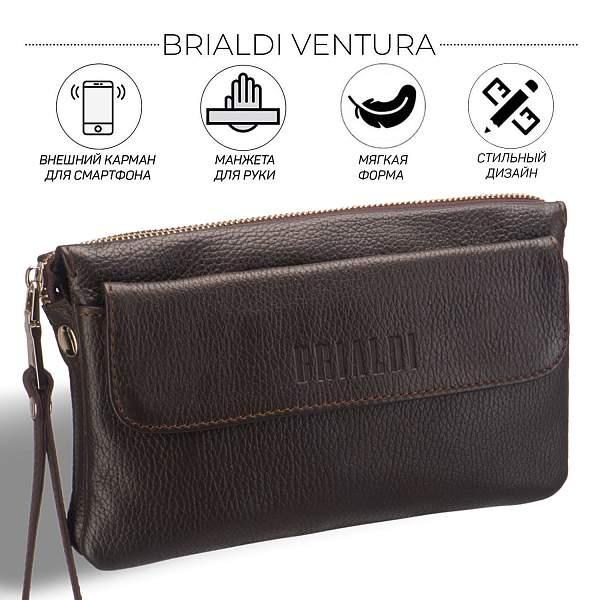 Мужской кожаный клатч BRIALDI Ventura (Вентура) relief brown BR13002DI Черный Brialdi, Артикул: BR13002DI фото №1