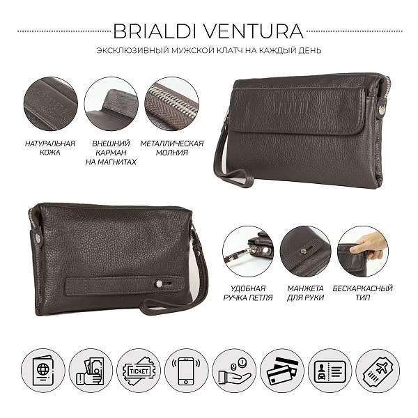 Мужской кожаный клатч BRIALDI Ventura (Вентура) relief brown BR13002DI Черный Brialdi, Артикул: BR13002DI фото №1