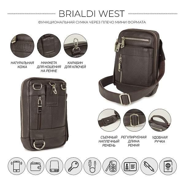 Кожаная сумка через плечо mini-формата BRIALDI West (Вест) relief brown BR13004DX Коричневый Brialdi, Артикул: BR13004DX фото №1