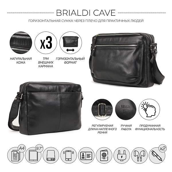 Горизонтальная сумка через плечо BRIALDI Cave (Каве) relief black BR19857SQ Черный Brialdi, Артикул: BR19857SQ фото №1