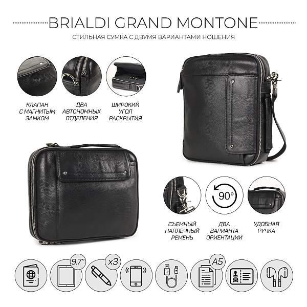 Оригинальная сумка через плечо BRIALDI Grand Montone (Монтоне) relief black BR19877YG Черный Brialdi, Артикул: BR19877YG фото №1