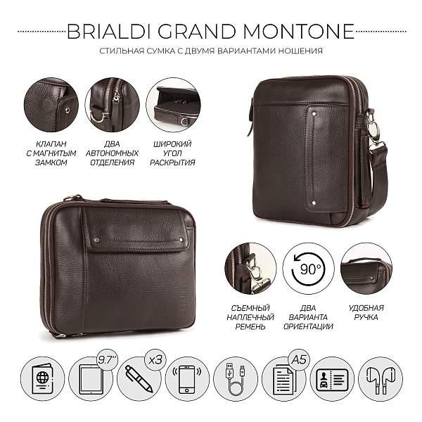 Оригинальная сумка через плечо BRIALDI Grand Montone (Монтоне) relief brown BR19878GO Коричневый Brialdi, Артикул: BR19878GO фото №1