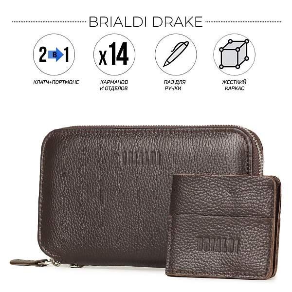 Мультиклатч 2-В-1 BRIALDI Drake (Дрейк) relief brown BR23097FL Коричневый Brialdi, Артикул: BR23097FL фото №1