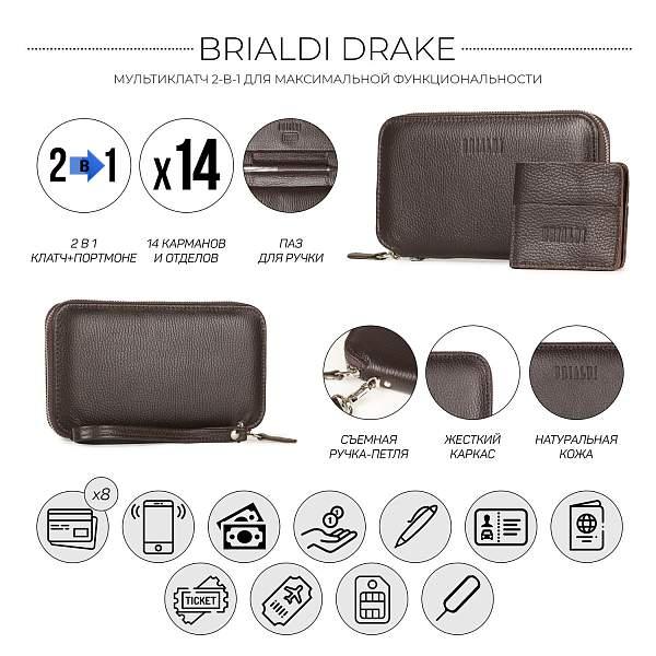 Мультиклатч 2-В-1 BRIALDI Drake (Дрейк) relief brown BR23097FL Коричневый Brialdi, Артикул: BR23097FL фото №1