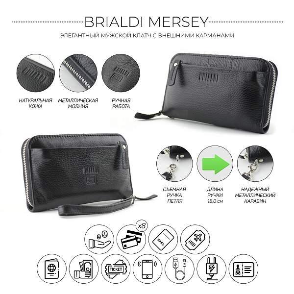 Мужской клатч BRIALDI Mersey (Мерси) relief black BR28560BB Черный Brialdi, Артикул: BR28560BB фото №1