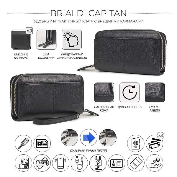 Мужской клатч с двумя отделениями BRIALDI Capitan (Капитан) relief black BR32911NM Черный Brialdi, Артикул: BR32911NM фото №1