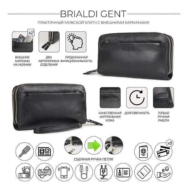 Мужской клатч с двумя отделениями BRIALDI Gent (Гент) relief black BR32921CX Черный Brialdi, Артикул: BR32921CX фото №1