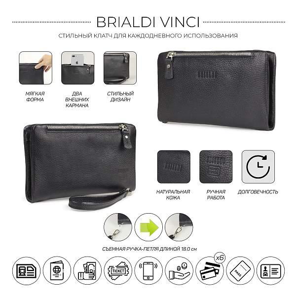 Мужской клатч мягкой формы с двумя внешними карманами BRIALDI Vinci (Винчи) relief black BR32927NS Черный Brialdi, Артикул: BR32927NS фото №1