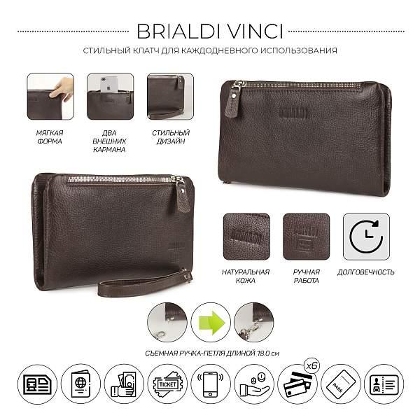 Мужской клатч мягкой формы с двумя внешними карманами BRIALDI Vinci (Винчи) relief brown BR32928WY Коричневый Brialdi, Артикул: BR32928WY фото №1