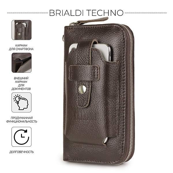 Мужской клатч с отделением для телефона BRIALDI Techno (Техно) relief brown BR32934RQ Коричневый Brialdi, Артикул: BR32934RQ фото №1