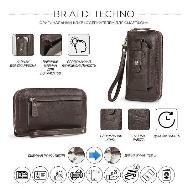 Мужской клатч с отделением для телефона BRIALDI Techno (Техно) relief brown BR32934RQ Коричневый Brialdi, Артикул: BR32934RQ фото №1