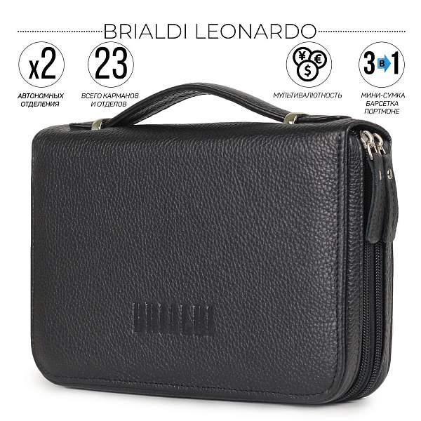 Мужской клатч с 23 карманами и отделениями BRIALDI Leonardo (Леонардо) relief black BR32945II Черный Brialdi, Артикул: BR32945II фото №1