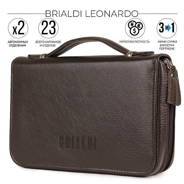 Мужской клатч с 23 карманами и отделениями BRIALDI Leonardo (Леонардо) relief brown BR32989PS Коричневый Brialdi, Артикул: BR32989PS фото №1