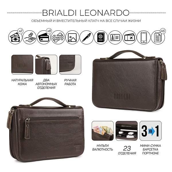 Мужской клатч с 23 карманами и отделениями BRIALDI Leonardo (Леонардо) relief brown BR32989PS Коричневый Brialdi, Артикул: BR32989PS фото №1