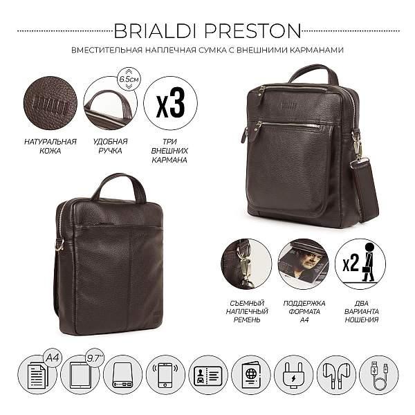 Кожаная сумка через плечо BRIALDI Preston (Престон) relief brown BR33395JA Коричневый Brialdi, Артикул: BR33395JA фото №1