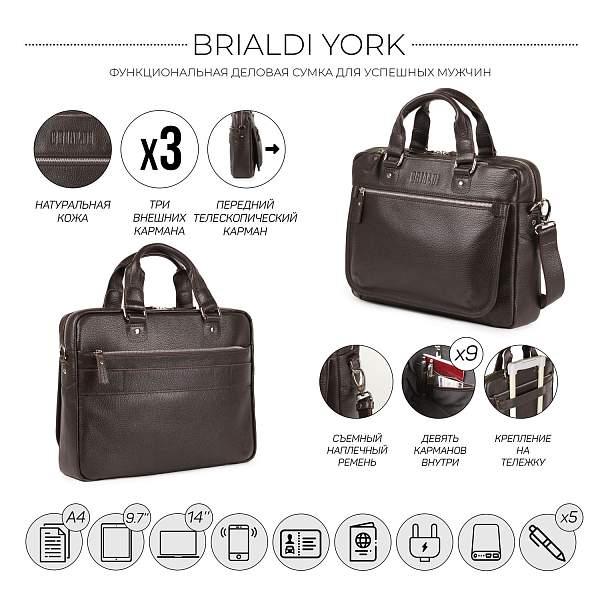 Деловая сумка BRIALDI York (Йорк) relief brown BR34104ZT Коричневый Brialdi, Артикул: BR34104ZT фото №1