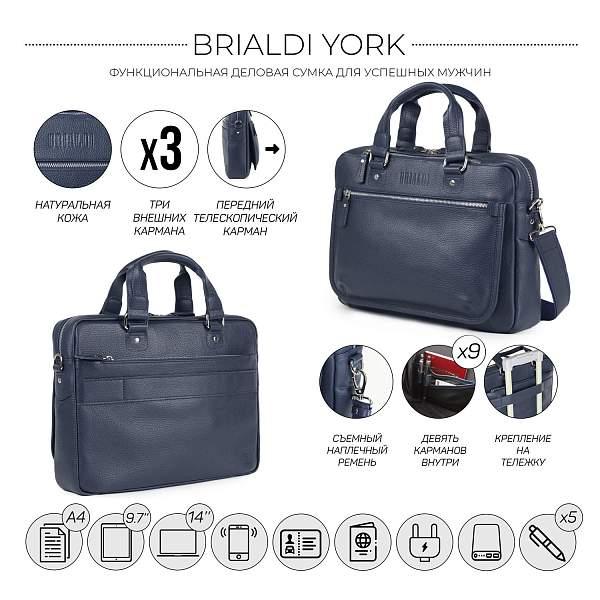 Деловая сумка BRIALDI York (Йорк) relief navy BR34108LU Синий Brialdi, Артикул: BR34108LU фото №1