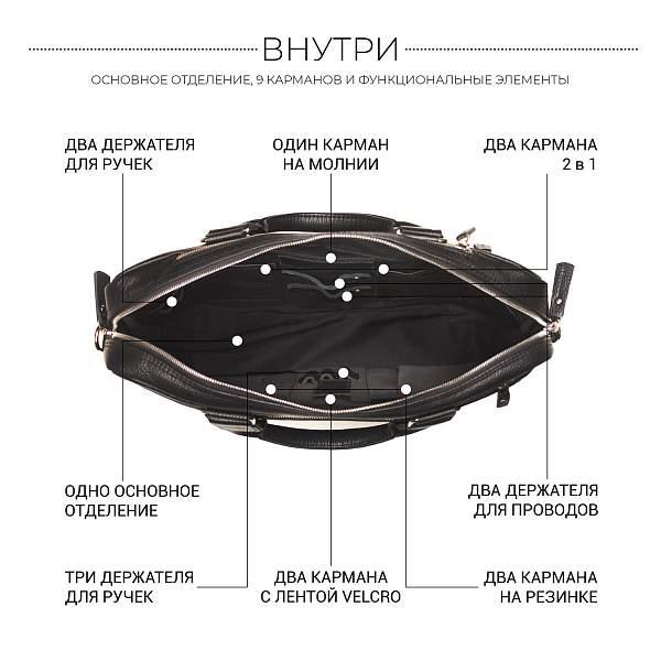 Деловая сумка для документов BRIALDI Parma (Парма) relief black BR34109SQ Черный Brialdi, Артикул: BR34109SQ фото №1