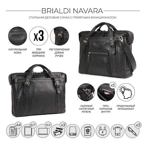 Деловая сумка BRIALDI Navara (Навара) relief black BR34127QH Черный Brialdi, Артикул: BR34127QH фото №1