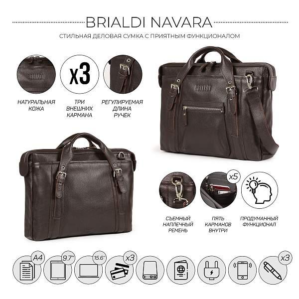 Деловая сумка BRIALDI Navara (Навара) relief brown BR34129JS Коричневый Brialdi, Артикул: BR34129JS фото №1