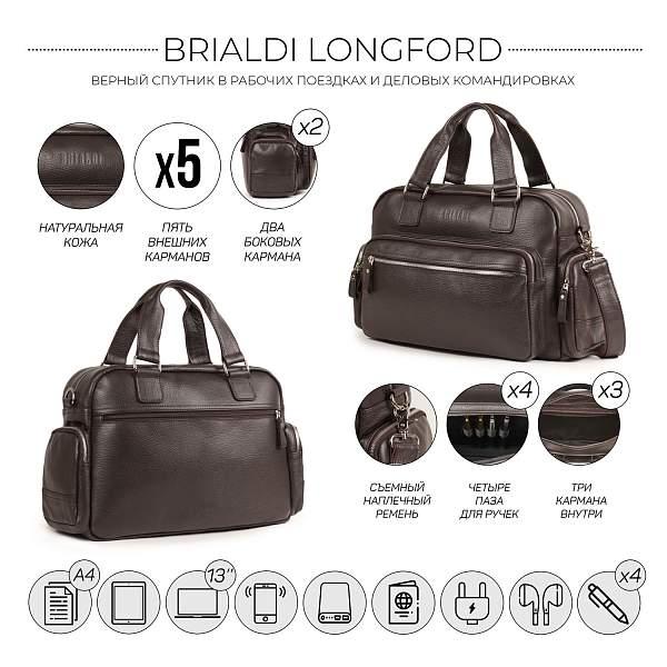 Вместительная деловая сумка BRIALDI Longford (Лонгфорд) relief brown BR34147RD Коричневый Brialdi, Артикул: BR34147RD фото №1