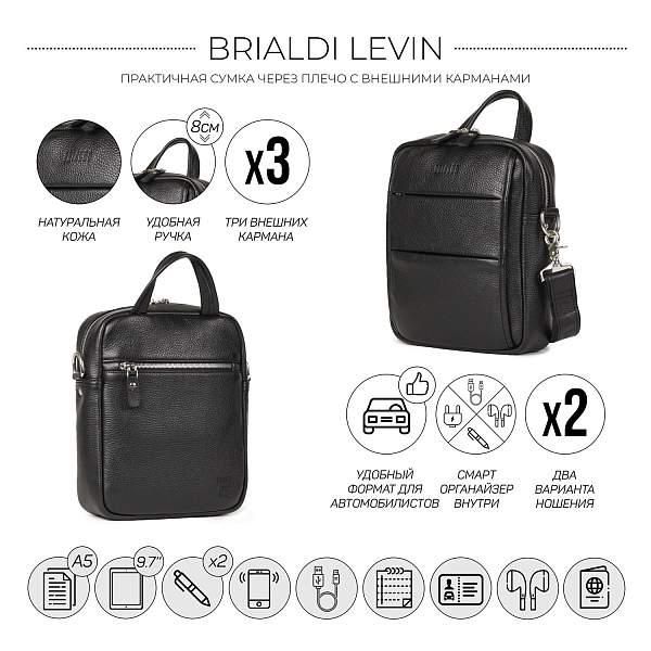 Кожаная сумка через плечо BRIALDI Levin (Левин) relief black BR34406HU Черный Brialdi, Артикул: BR34406HU фото №1