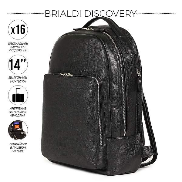 Мужской рюкзак с 16 карманами и отделениями BRIALDI Discovery (Дискавери) relief black BR35527OK Черный Brialdi, Артикул: BR35527OK фото №1