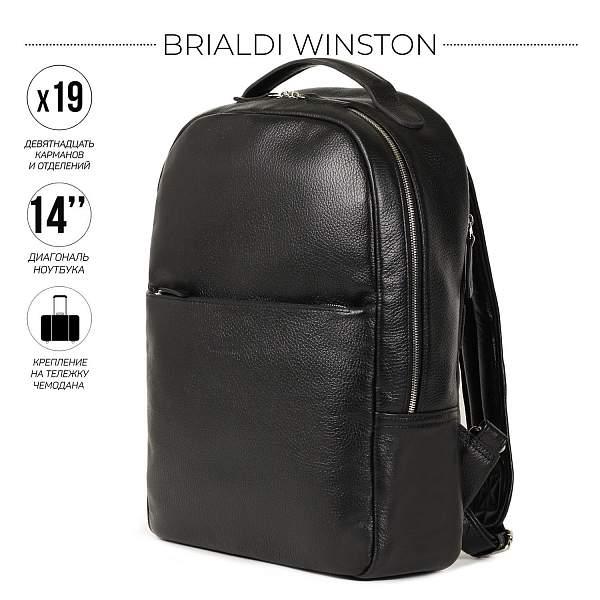 Стильный деловой рюкзак с 19 карманами и отделениями BRIALDI Winston (Винстон) relief black BR35565NM Черный Brialdi, Артикул: BR35565NM фото №1