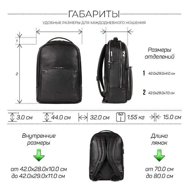 Мужской рюкзак с 2 автономными отделениями BRIALDI Daily (Дейли) relief black BR37166JZ Черный Brialdi, Артикул: BR37166JZ фото №1