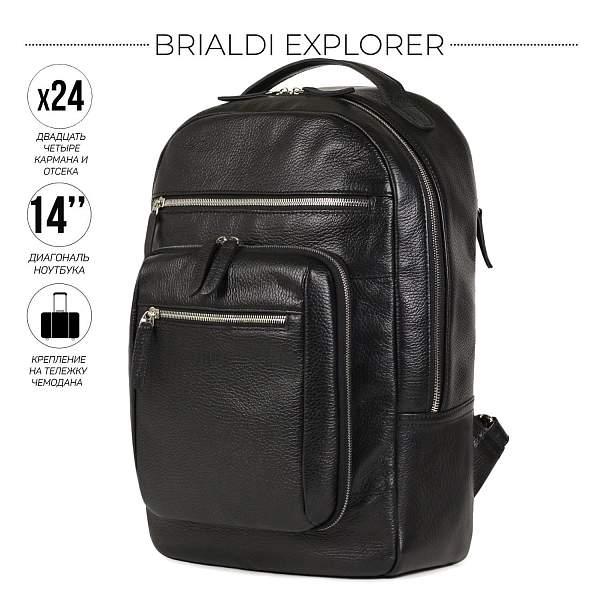 Стильный деловой рюкзак с 24 карманами и отделениями BRIALDI Explorer (Эксплорер) relief black BR37170AM Черный Brialdi, Артикул: BR37170AM фото №1