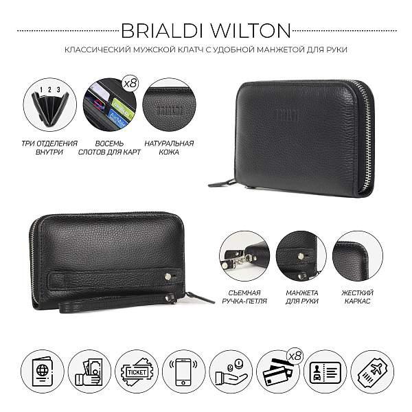 Мужской клатч BRIALDI Wilton (Уилтон) relief black BR43905WQ Черный Brialdi, Артикул: BR43905WQ фото №1