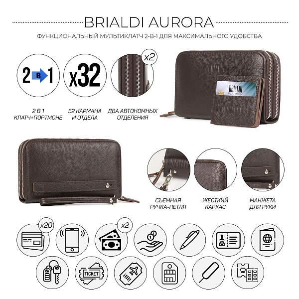 Мультиклатч с двумя отделениями 2-В-1 BRIALDI Aurora (Аврора) relief brown BR44371ET Коричневый Brialdi, Артикул: BR44371ET фото №1