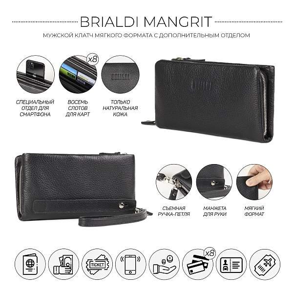 Мужской клатч мягкой формы BRIALDI Mangrit (Мангрит) relief black BR44377WP Черный Brialdi, Артикул: BR44377WP фото №1