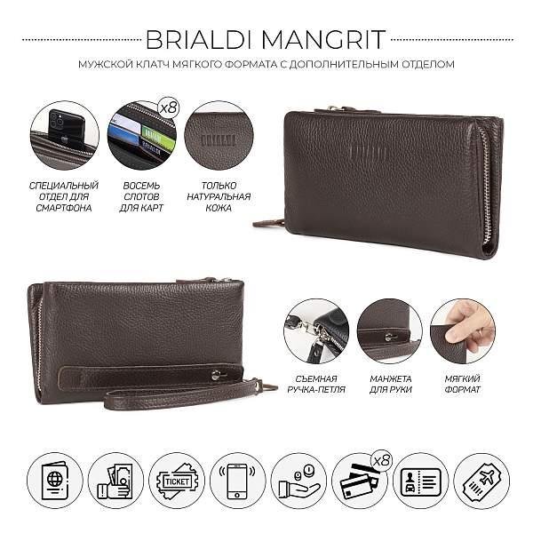 Мужской клатч мягкой формы BRIALDI Mangrit (Мангрит) relief brown BR44380AV Коричневый Brialdi, Артикул: BR44380AV фото №1