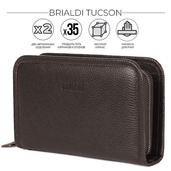 Вместительный мужской клатч BRIALDI Tucson (Тусон) relief brown BR44383SR Коричневый Brialdi, Артикул: BR44383SR фото №1