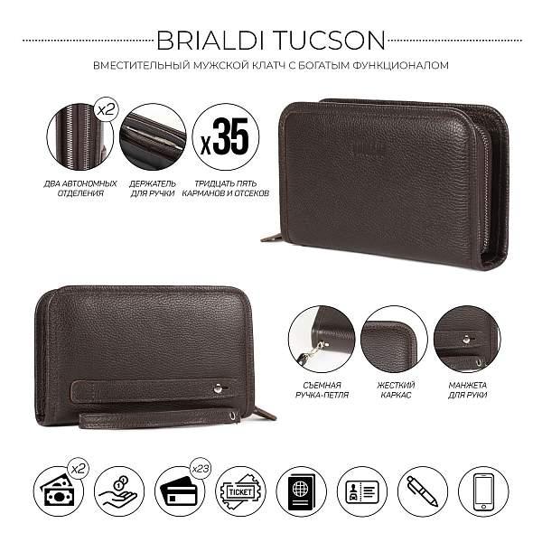 Вместительный мужской клатч BRIALDI Tucson (Тусон) relief brown BR44383SR Коричневый Brialdi, Артикул: BR44383SR фото №1