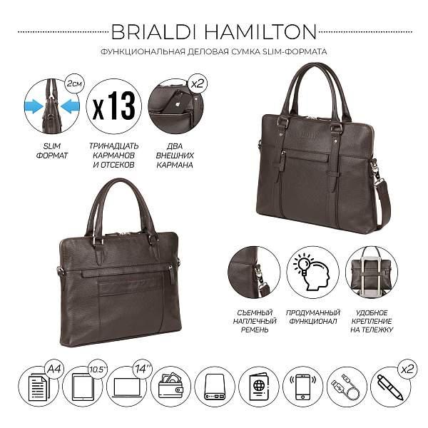 Мужская деловая сумка SLIM-формата для документов BRIALDI Hamilton (Гамильтон) relief brown BR44551NI Коричневый Brialdi, Артикул: BR44551NI фото №1