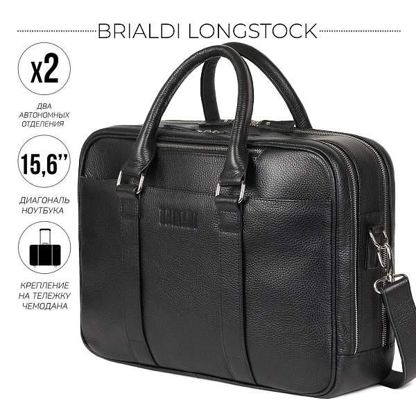 Вместительная деловая сумка с 2 отделениями BRIALDI Longstock (Лонгсток) relief black BR44553RG Черный Brialdi, Артикул: BR44553RG фото №1