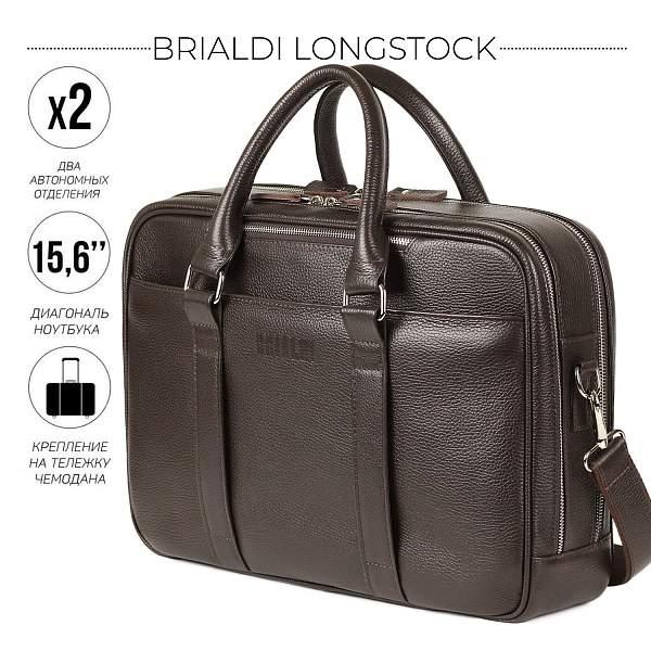 Вместительная деловая сумка с 2 отделениями BRIALDI Longstock (Лонгсток) relief brown BR44554MF Коричневый Brialdi, Артикул: BR44554MF фото №1