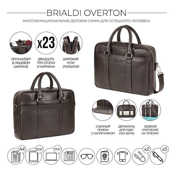 Функциональная мужская деловая сумка BRIALDI Overton (Эвертон) relief brown BR44556XS Коричневый Brialdi, Артикул: BR44556XS фото №1