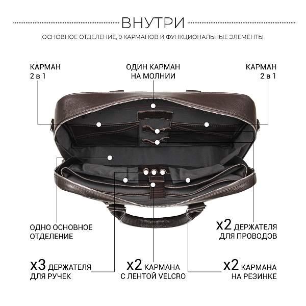 Функциональная мужская деловая сумка BRIALDI Overton (Эвертон) relief brown BR44556XS Коричневый Brialdi, Артикул: BR44556XS фото №1