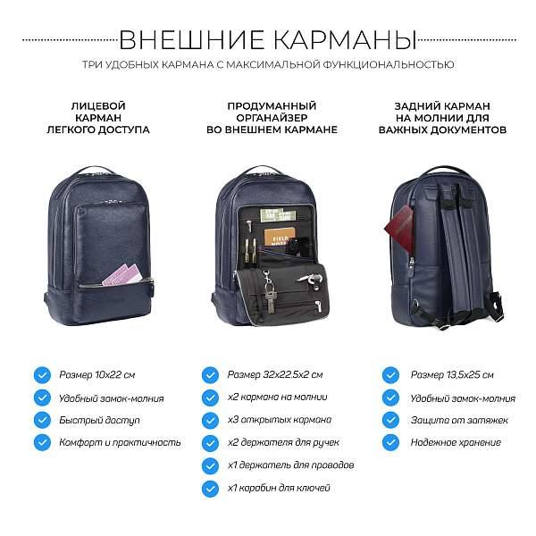 Мужской рюкзак с 18 карманами и отделениями BRIALDI Memphis (Мемфис) relief navy BR45797VC Синий Brialdi, Артикул: BR45797VC фото №1