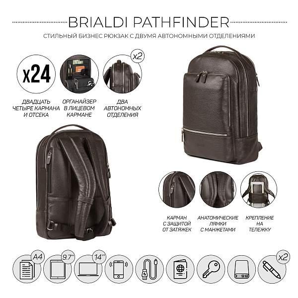 Мужской рюкзак с 2 автономными отделениями BRIALDI Pathfinder (Следопыт) relief brown BR45820DY Коричневый Brialdi, Артикул: BR45820DY фото №1