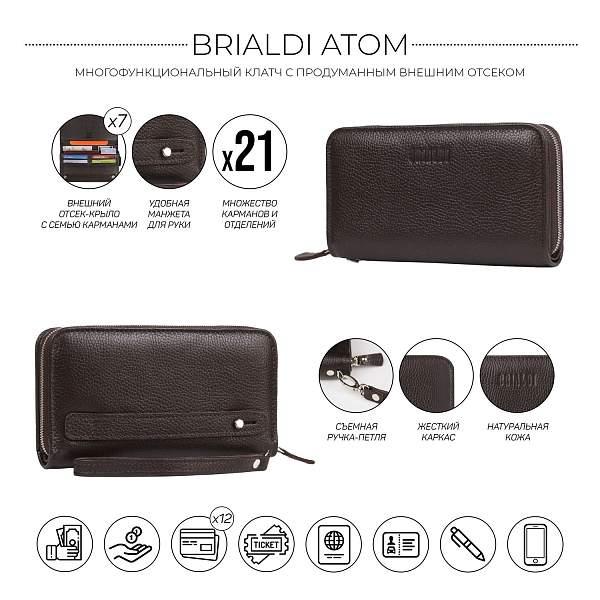 Мужской клатч с удобным внешним отделением BRIALDI Atom (Атом) relief brown BR50772EP Коричневый Brialdi, Артикул: BR50772EP фото №1