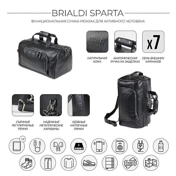 Дорожно-спортивная сумка трансформер BRIALDI Sparta (Спарта) relief black BR30908KF Черный Brialdi, Артикул: BR30908KF фото №1